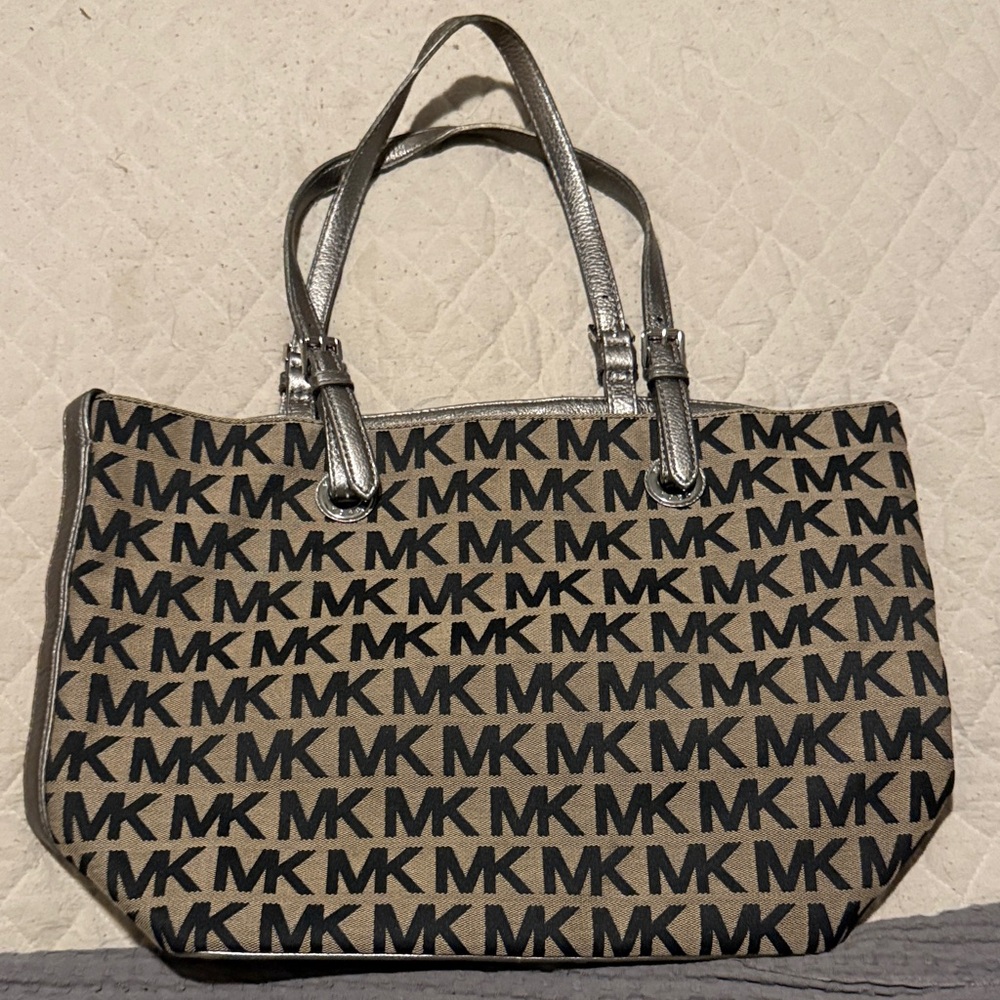 Michael Kors Silver and Black Logo Tote